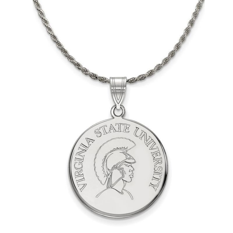 Sterling Silver Virginia State Large Disc Pendant Necklace - 18 Inch
